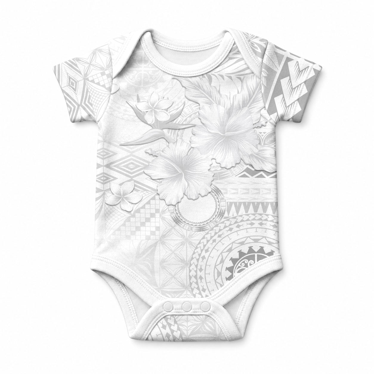 Samoa Siapo Pattern With White Hibiscus Baby Onesie LT05 White - Polynesian Pride