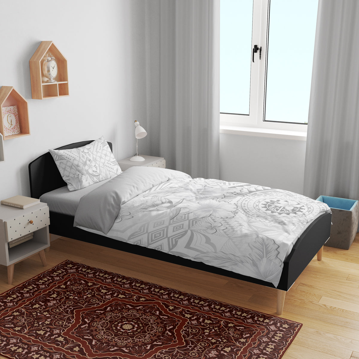 Samoa Siapo Pattern With White Hibiscus Bedding Set