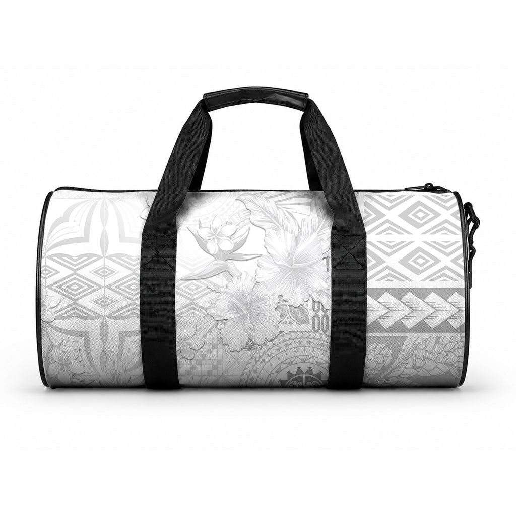 Samoa Siapo Pattern With White Hibiscus Duffle Bag LT05 One size White - Polynesian Pride