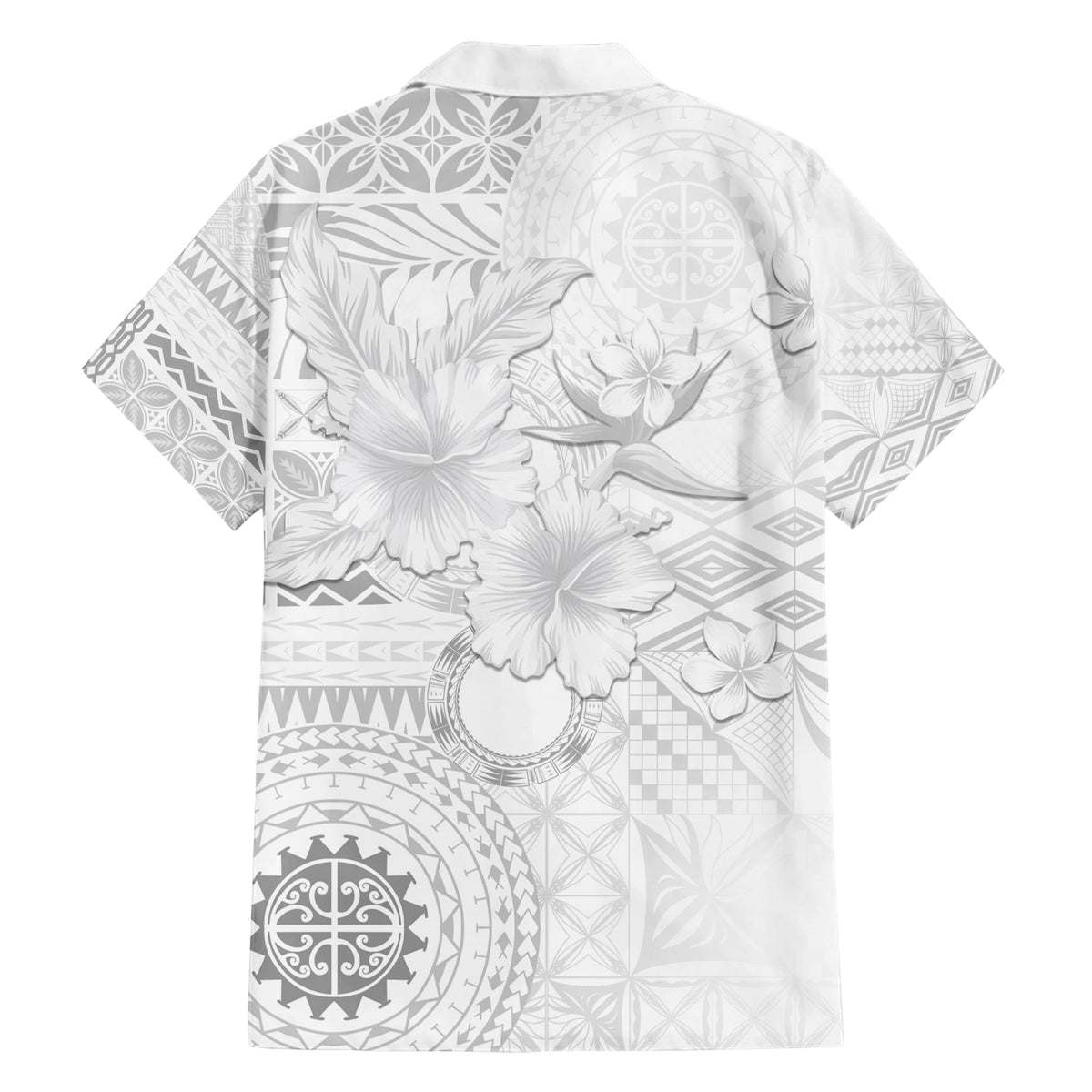 Samoa Siapo Pattern With White Hibiscus Family Matching Short Sleeve Bodycon Dress and Hawaiian Shirt LT05 - Polynesian Pride