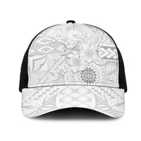 Samoa Siapo Pattern With White Hibiscus Mesh Trucker Cap - Polynesian Pride