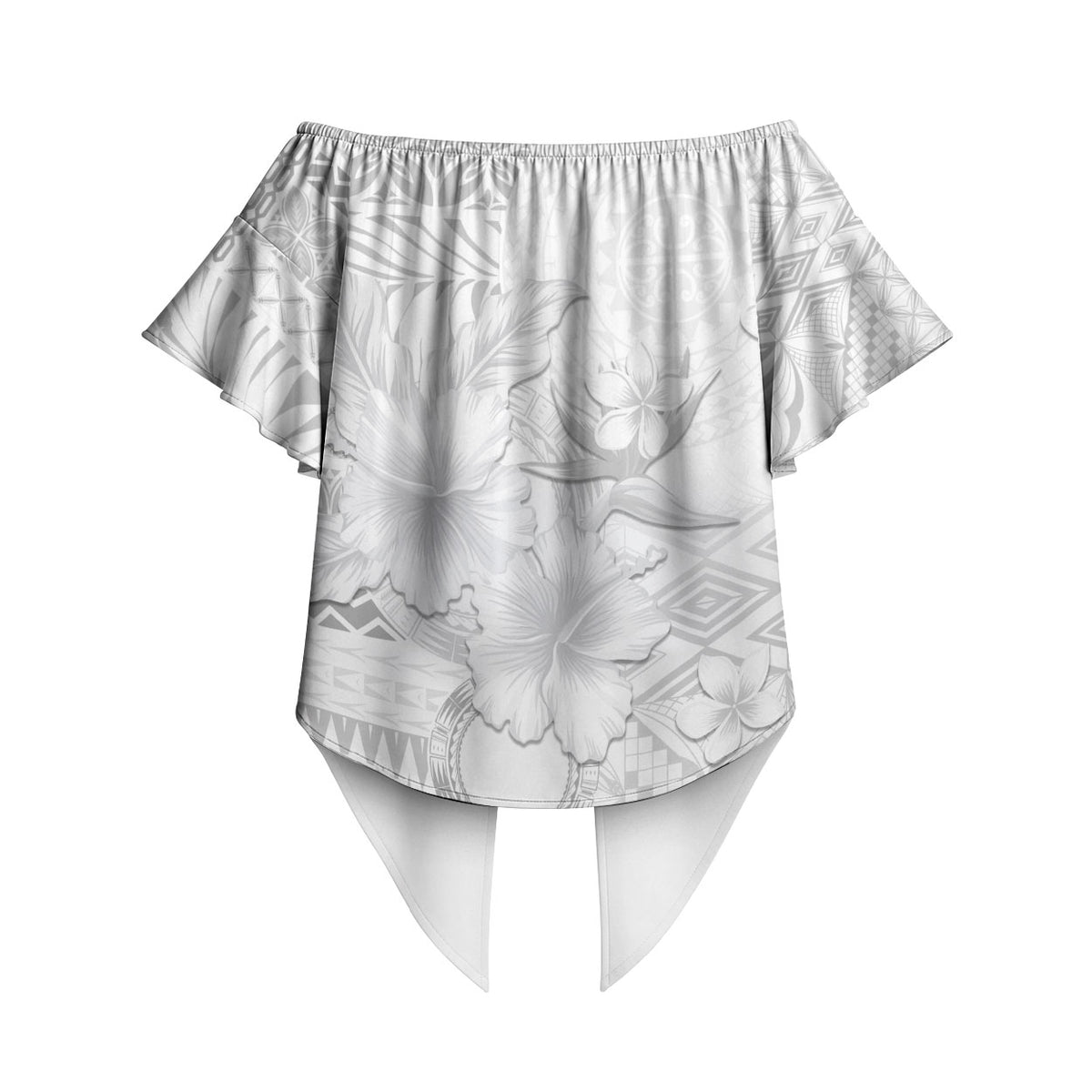 Samoa Siapo Pattern With White Hibiscus Off Shoulder Wrap Waist Top LT05 - Polynesian Pride