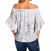 Samoa Siapo Pattern With White Hibiscus Off Shoulder Wrap Waist Top LT05 - Polynesian Pride