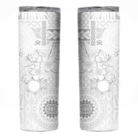 Samoa Siapo Pattern With White Hibiscus Skinny Tumbler