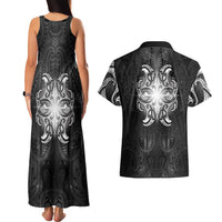 New Zealand Matariki Couples Matching Tank Maxi Dress and Hawaiian Shirt Maori Moko Black Galaxy LT05 - Polynesian Pride