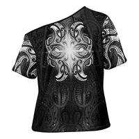 New Zealand Matariki Cross Shoulder Shirt Maori Moko Black Galaxy