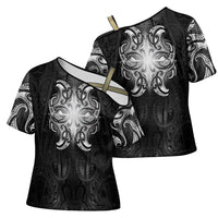 New Zealand Matariki Cross Shoulder Shirt Maori Moko Black Galaxy