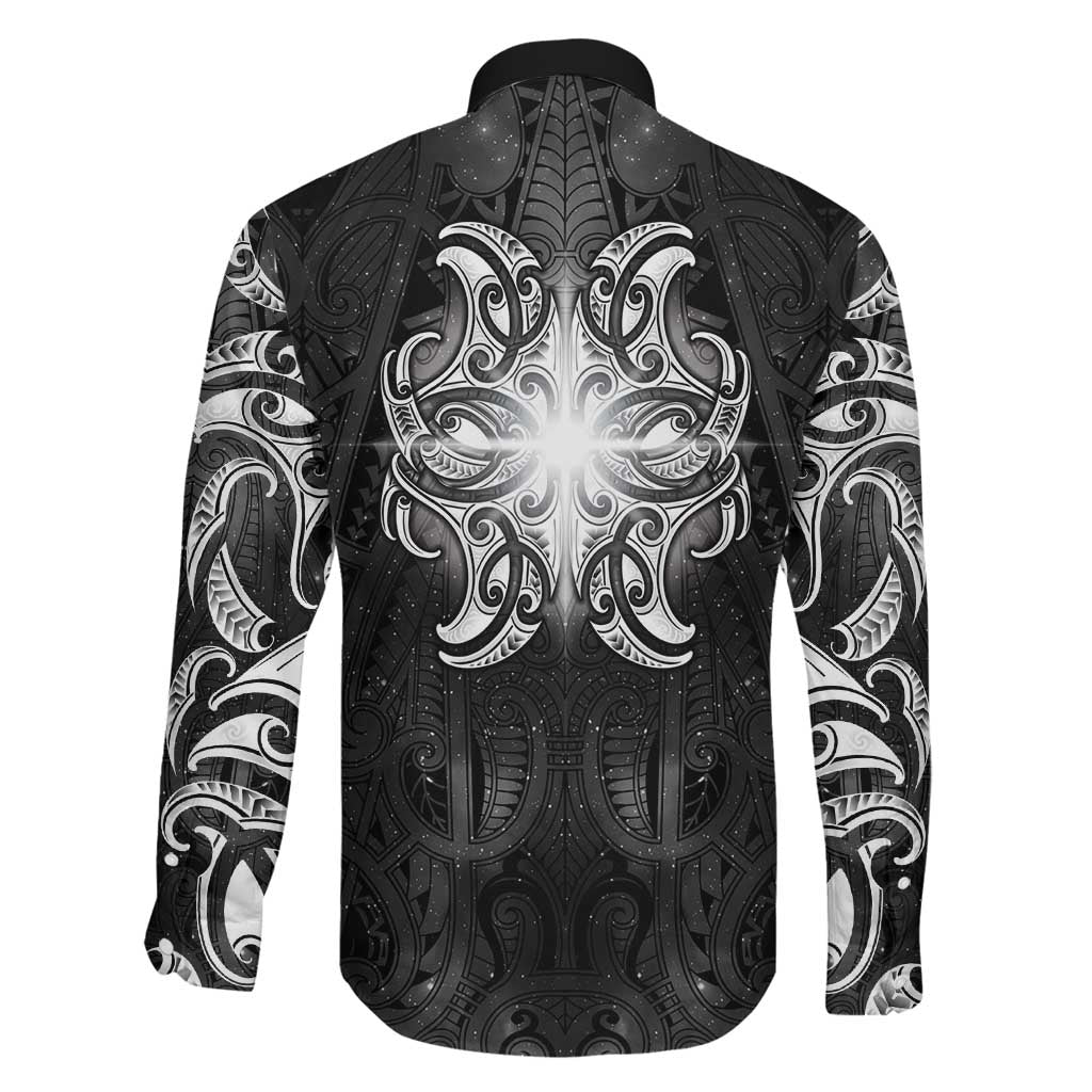 New Zealand Matariki Family Matching Long Sleeve Bodycon Dress and Hawaiian Shirt Maori Moko Black Galaxy LT05 - Polynesian Pride