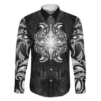 New Zealand Matariki Family Matching Mermaid Dress and Hawaiian Shirt Maori Moko Black Galaxy LT05 Dad's Shirt - Long Sleeve Black - Polynesian Pride