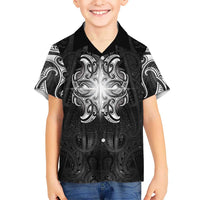 New Zealand Matariki Family Matching Mermaid Dress and Hawaiian Shirt Maori Moko Black Galaxy LT05 Son's Shirt Black - Polynesian Pride