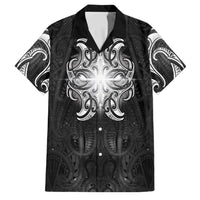 New Zealand Matariki Family Matching Off Shoulder Maxi Dress and Hawaiian Shirt Maori Moko Black Galaxy LT05 Dad's Shirt - Short Sleeve Black - Polynesian Pride
