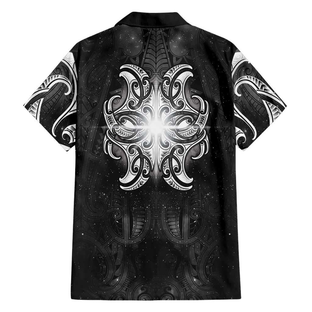New Zealand Matariki Family Matching Off Shoulder Short Dress and Hawaiian Shirt Maori Moko Black Galaxy LT05 - Polynesian Pride