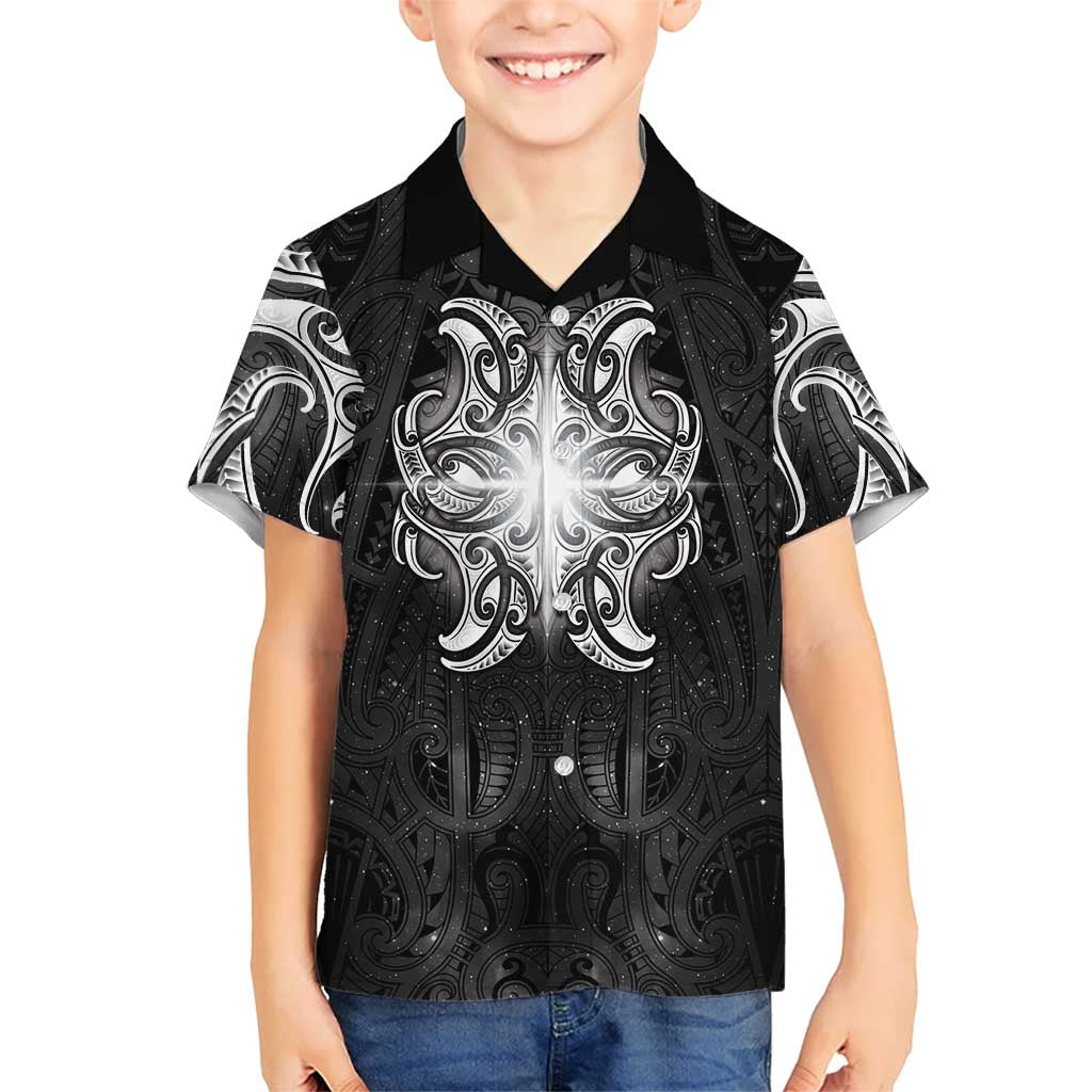 New Zealand Matariki Family Matching Off Shoulder Short Dress and Hawaiian Shirt Maori Moko Black Galaxy LT05 Son's Shirt Black - Polynesian Pride