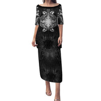 New Zealand Matariki Family Matching Puletasi and Hawaiian Shirt Maori Moko Black Galaxy LT05 Mom's Dress Black - Polynesian Pride