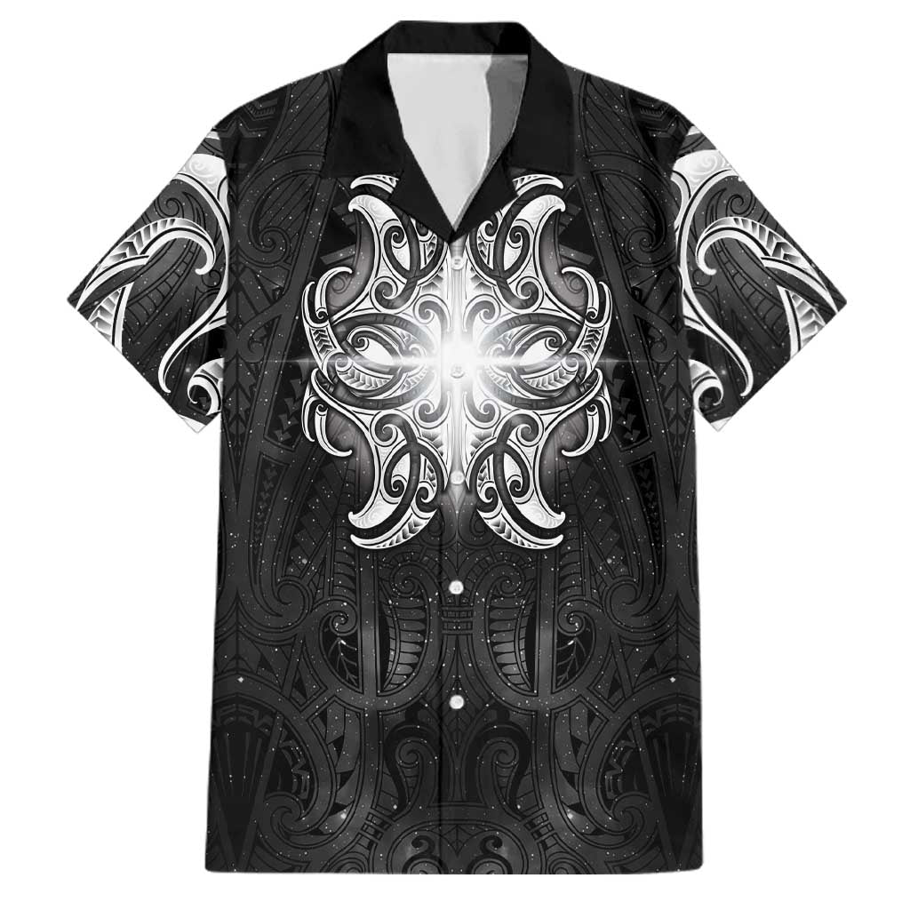 New Zealand Matariki Family Matching Summer Maxi Dress and Hawaiian Shirt Maori Moko Black Galaxy LT05 Dad's Shirt - Short Sleeve Black - Polynesian Pride