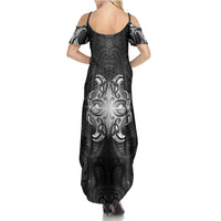 New Zealand Matariki Family Matching Summer Maxi Dress and Hawaiian Shirt Maori Moko Black Galaxy LT05 - Polynesian Pride
