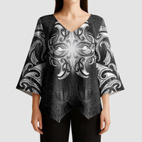 New Zealand Matariki Kimono Sleeve Blouse Maori Moko Black Galaxy
