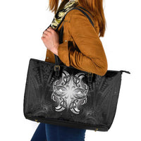 New Zealand Matariki Leather Tote Bag Maori Moko Black Galaxy
