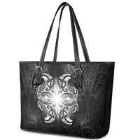 New Zealand Matariki Leather Tote Bag Maori Moko Black Galaxy