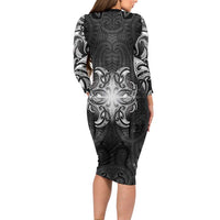 New Zealand Matariki Long Sleeve Bodycon Dress Maori Moko Black Galaxy LT05 - Polynesian Pride