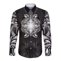 New Zealand Matariki Long Sleeve Button Shirt Maori Moko Black Galaxy