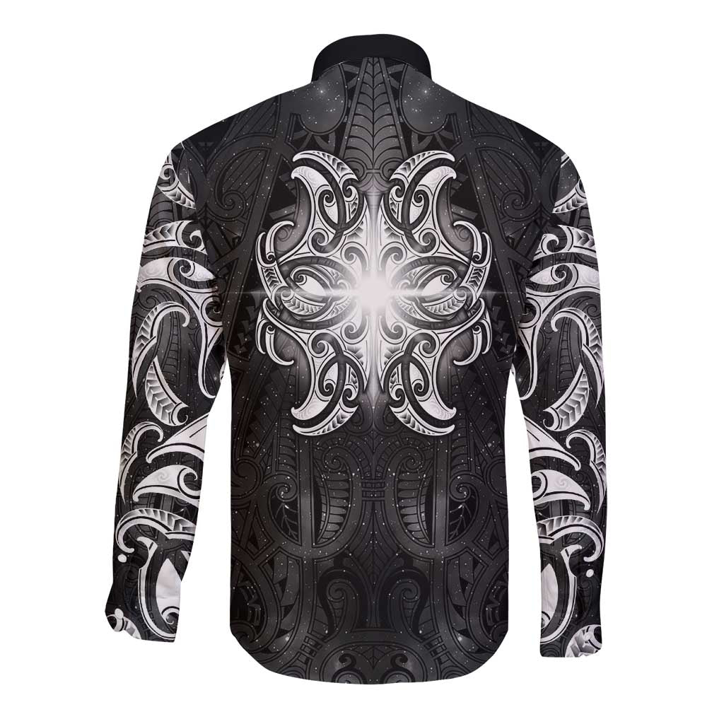 New Zealand Matariki Long Sleeve Button Shirt Maori Moko Black Galaxy
