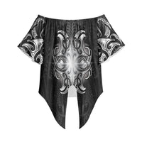 New Zealand Matariki Off Shoulder Wrap Waist Top Maori Moko Black Galaxy LT05 Black - Polynesian Pride