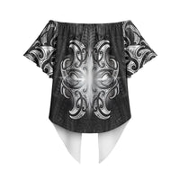 New Zealand Matariki Off Shoulder Wrap Waist Top Maori Moko Black Galaxy LT05 - Polynesian Pride