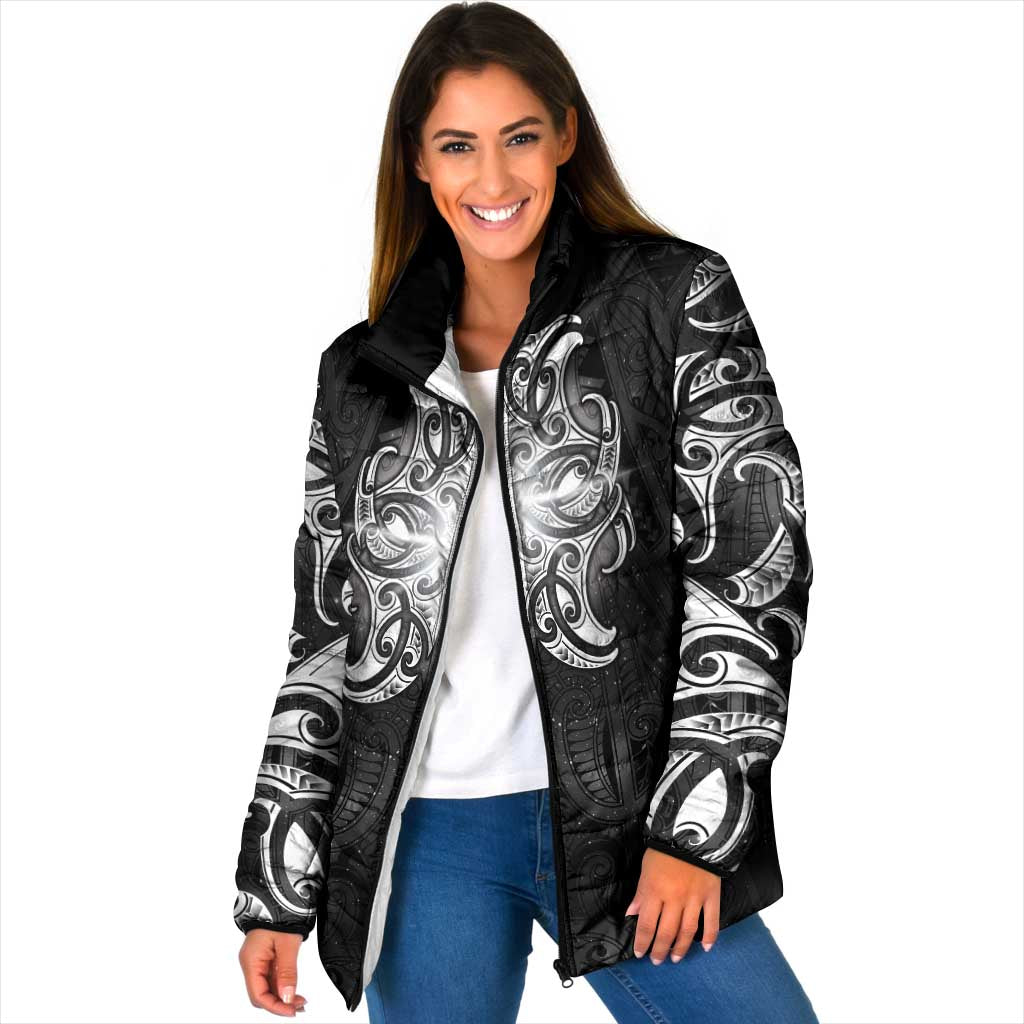 New Zealand Matariki Padded Jacket Maori Moko Black Galaxy
