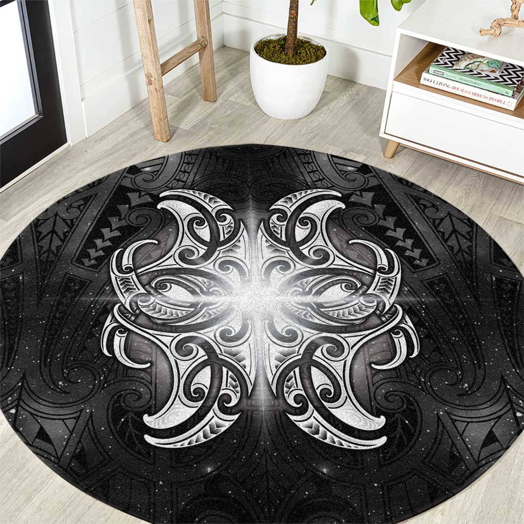 New Zealand Matariki Round Carpet Maori Moko Black Galaxy LT05 Black - Polynesian Pride