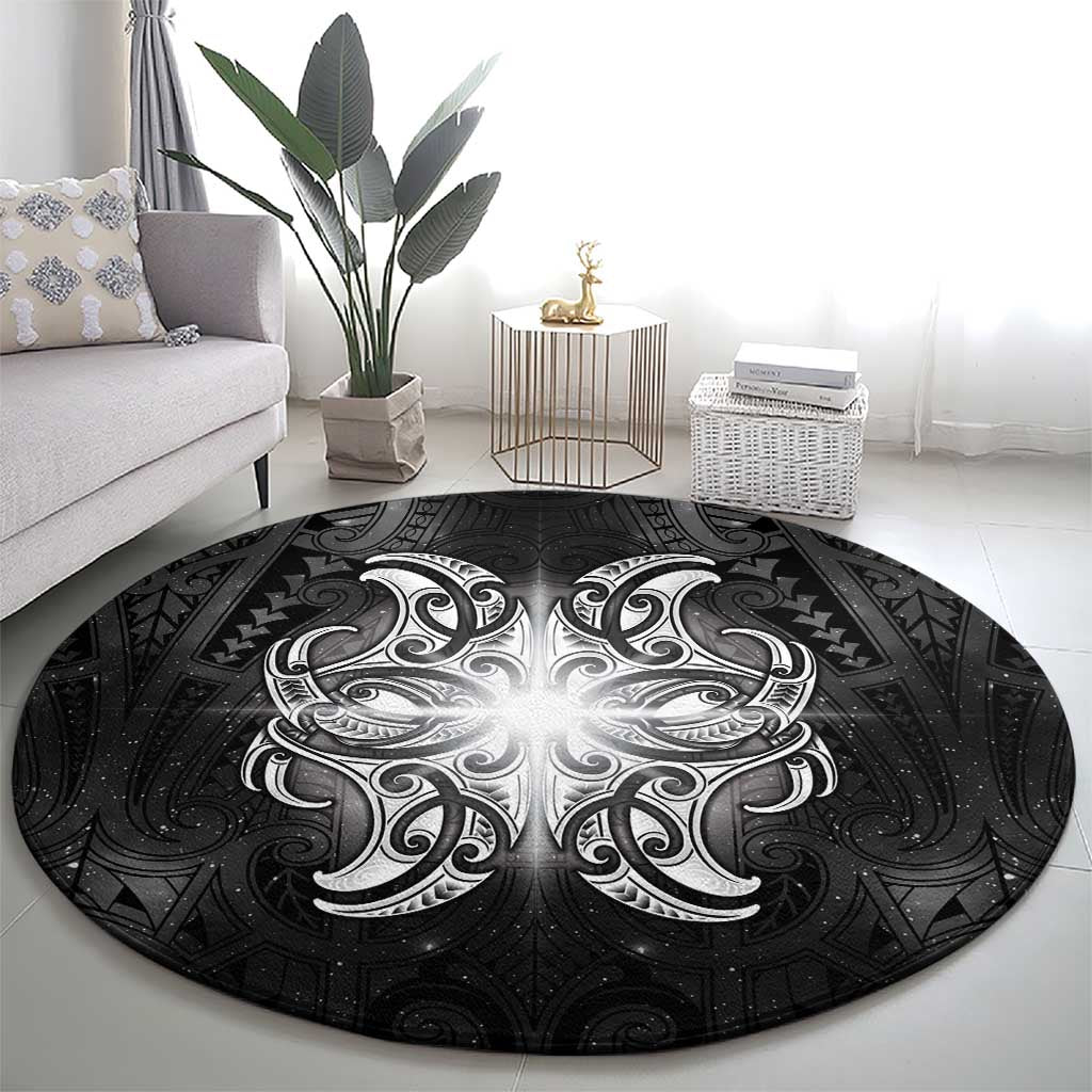 New Zealand Matariki Round Carpet Maori Moko Black Galaxy LT05 - Polynesian Pride