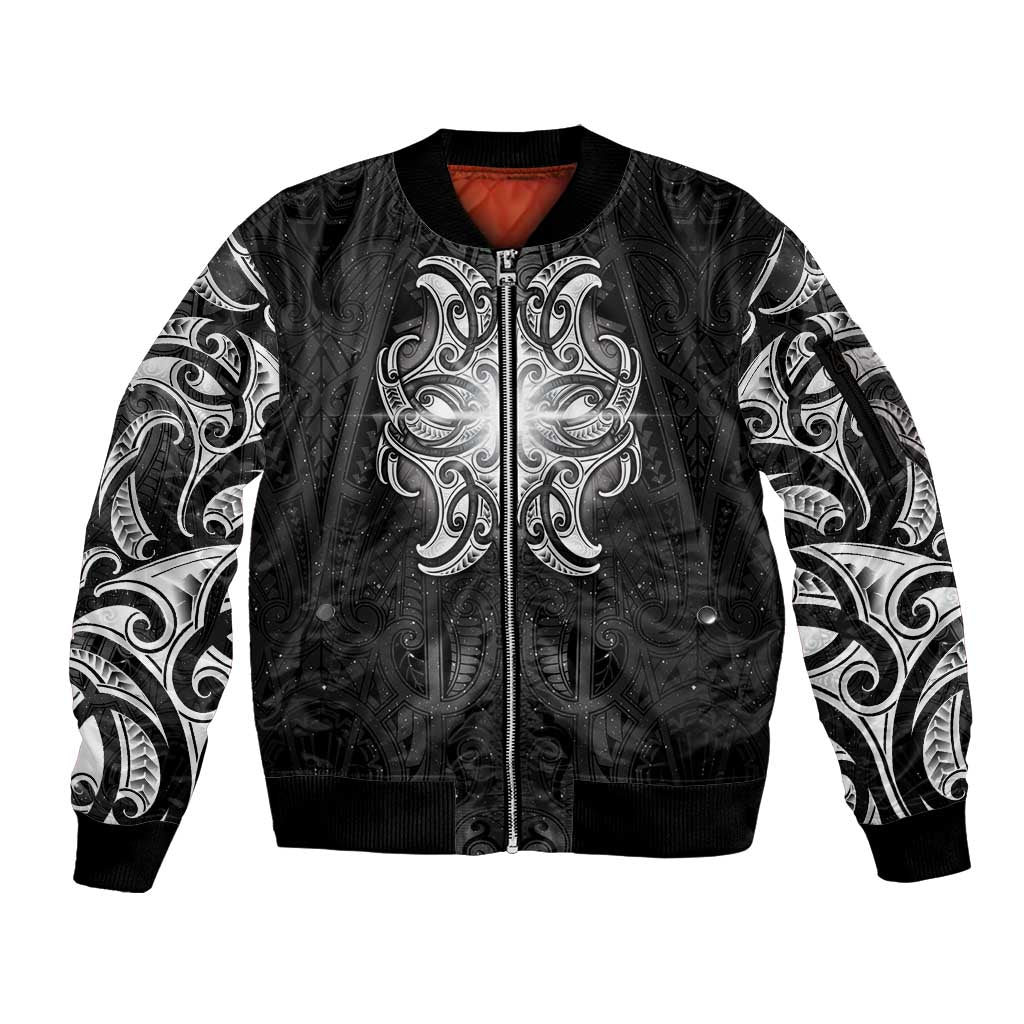 New Zealand Matariki Sleeve Zip Bomber Jacket Maori Moko Black Galaxy