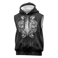 New Zealand Matariki Sleeveless Hoodie Maori Moko Black Galaxy