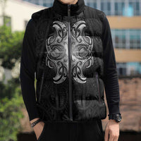 New Zealand Matariki Sleeveless Puffer Jacket Maori Moko Black Galaxy
