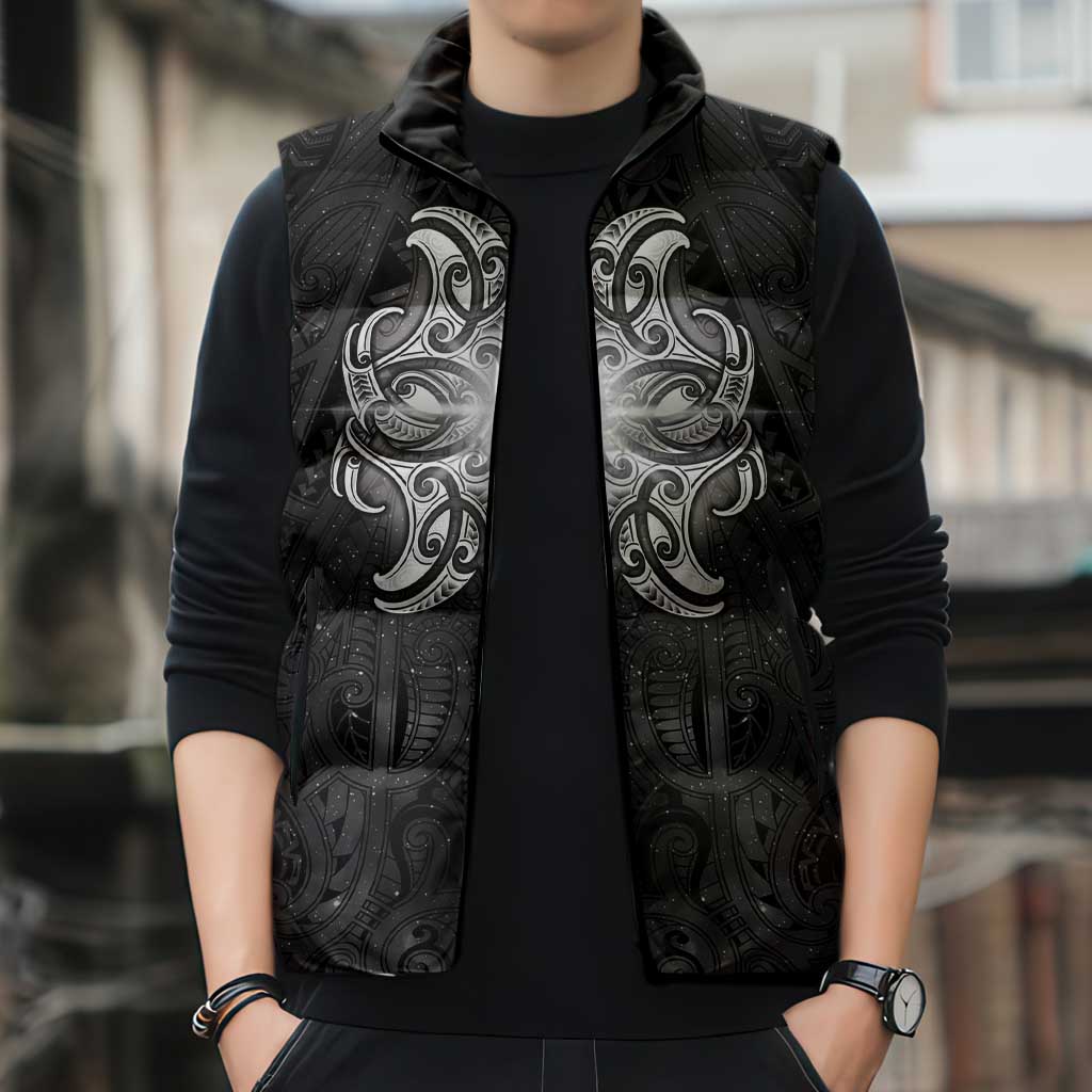 New Zealand Matariki Sleeveless Puffer Jacket Maori Moko Black Galaxy