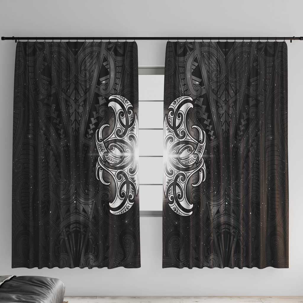 New Zealand Matariki Window Curtain Maori Moko Black Galaxy LT05 With Hooks Black - Polynesian Pride