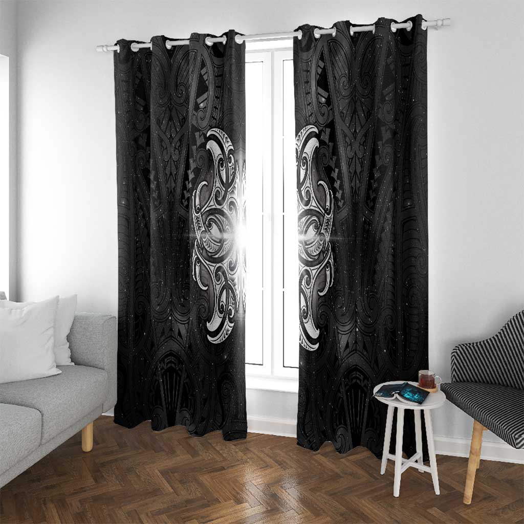 New Zealand Matariki Window Curtain Maori Moko Black Galaxy LT05 With Grommets Black - Polynesian Pride