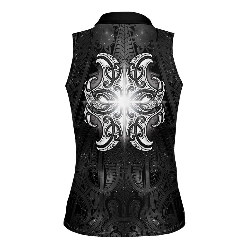 New Zealand Matariki Women Sleeveless Polo Shirt Maori Moko Black Galaxy LT05 - Polynesian Pride