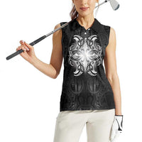 New Zealand Matariki Women Sleeveless Polo Shirt Maori Moko Black Galaxy LT05 - Polynesian Pride
