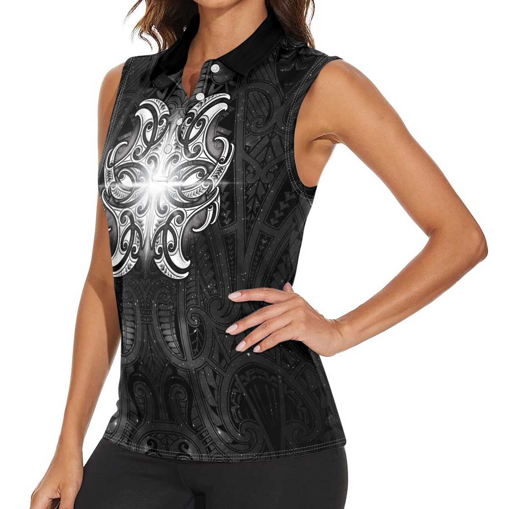 New Zealand Matariki Women Sleeveless Polo Shirt Maori Moko Black Galaxy LT05 - Polynesian Pride