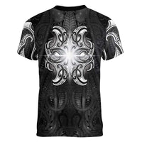 New Zealand Matariki Women V-Neck T-Shirt Maori Moko Black Galaxy LT05 - Polynesian Pride