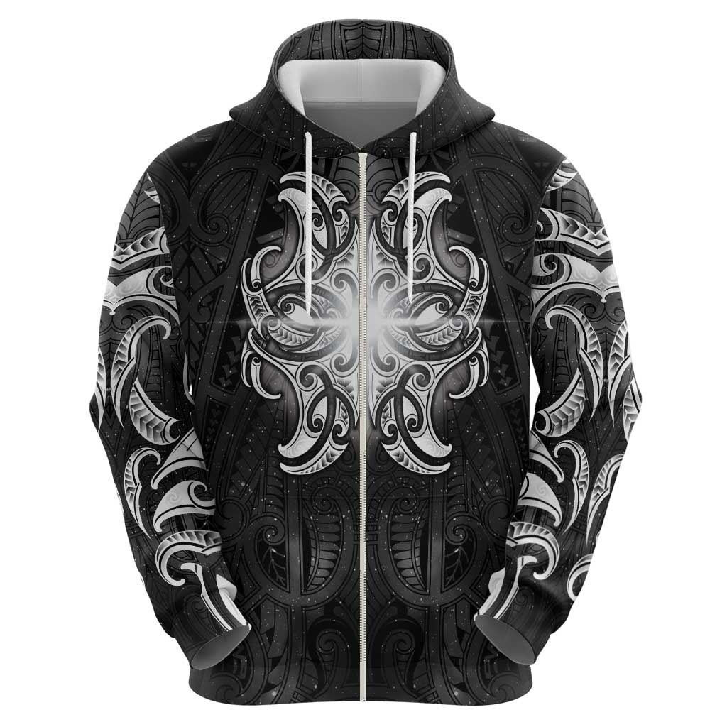 New Zealand Matariki Zip Hoodie Maori Moko Black Galaxy