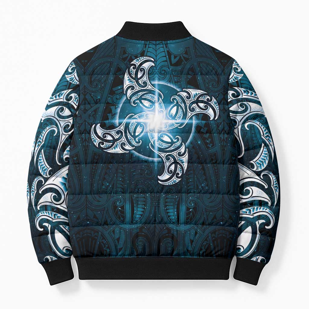 New Zealand Matariki Waita Bomber Puffer Jacket Maori Moko Dark Blue Galaxy