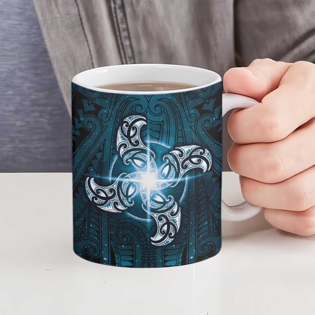 New Zealand Matariki Waita Ceramic Mug Maori Moko Dark Blue Galaxy