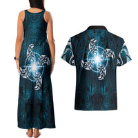 New Zealand Matariki Waita Couples Matching Tank Maxi Dress and Hawaiian Shirt Maori Moko Dark Blue Galaxy LT05 - Polynesian Pride