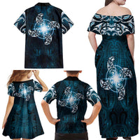 New Zealand Matariki Waita Family Matching Off Shoulder Maxi Dress and Hawaiian Shirt Maori Moko Dark Blue Galaxy LT05 - Polynesian Pride