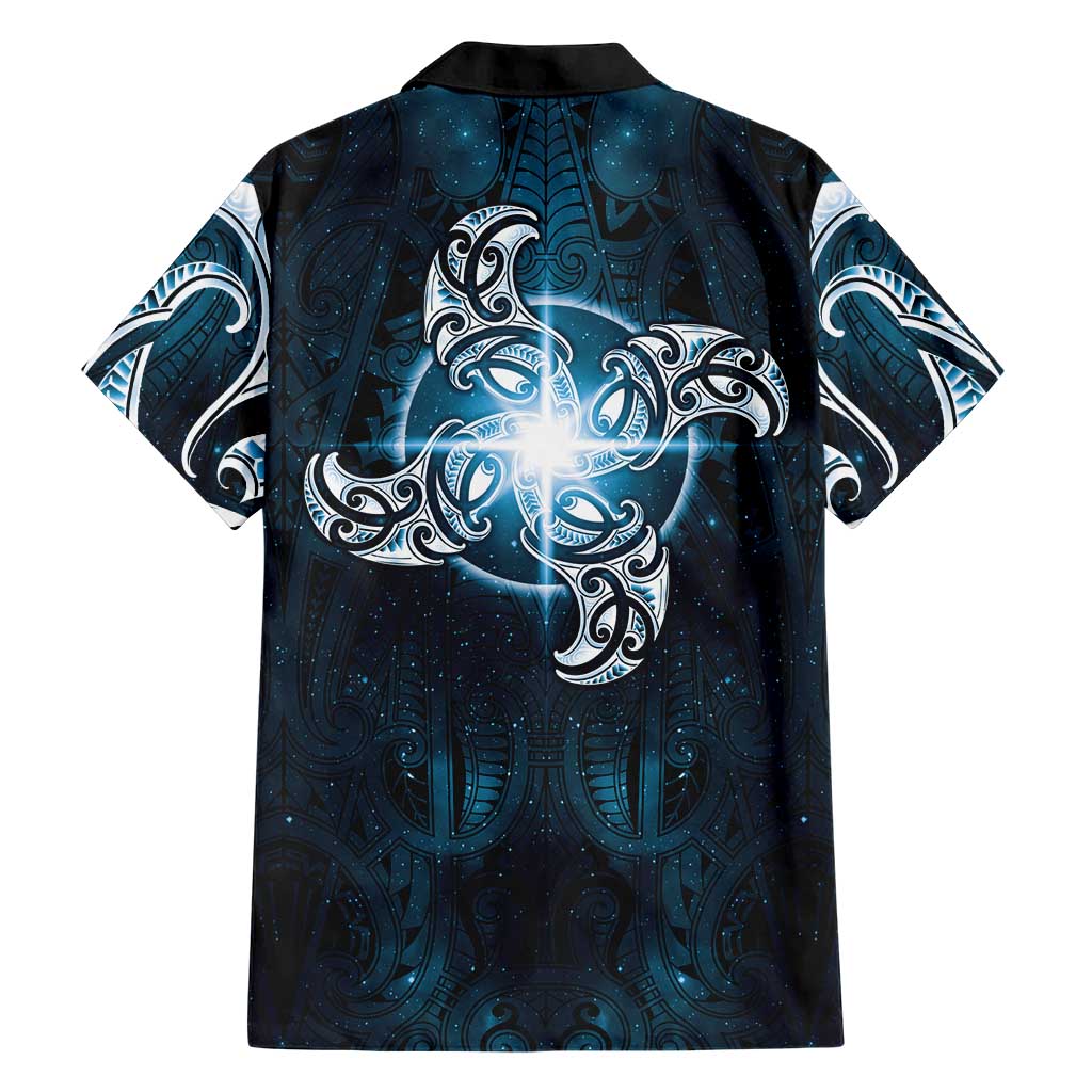 New Zealand Matariki Waita Family Matching Off Shoulder Maxi Dress and Hawaiian Shirt Maori Moko Dark Blue Galaxy LT05 - Polynesian Pride