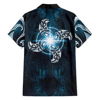 New Zealand Matariki Waita Family Matching Off Shoulder Maxi Dress and Hawaiian Shirt Maori Moko Dark Blue Galaxy LT05 - Polynesian Pride