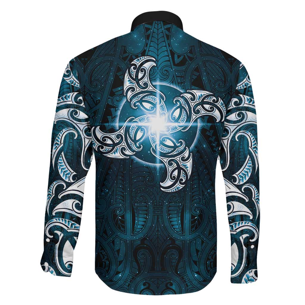 New Zealand Matariki Waita Family Matching Off Shoulder Maxi Dress and Hawaiian Shirt Maori Moko Dark Blue Galaxy LT05 - Polynesian Pride