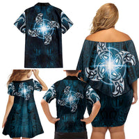 New Zealand Matariki Waita Family Matching Off Shoulder Short Dress and Hawaiian Shirt Maori Moko Dark Blue Galaxy LT05 - Polynesian Pride